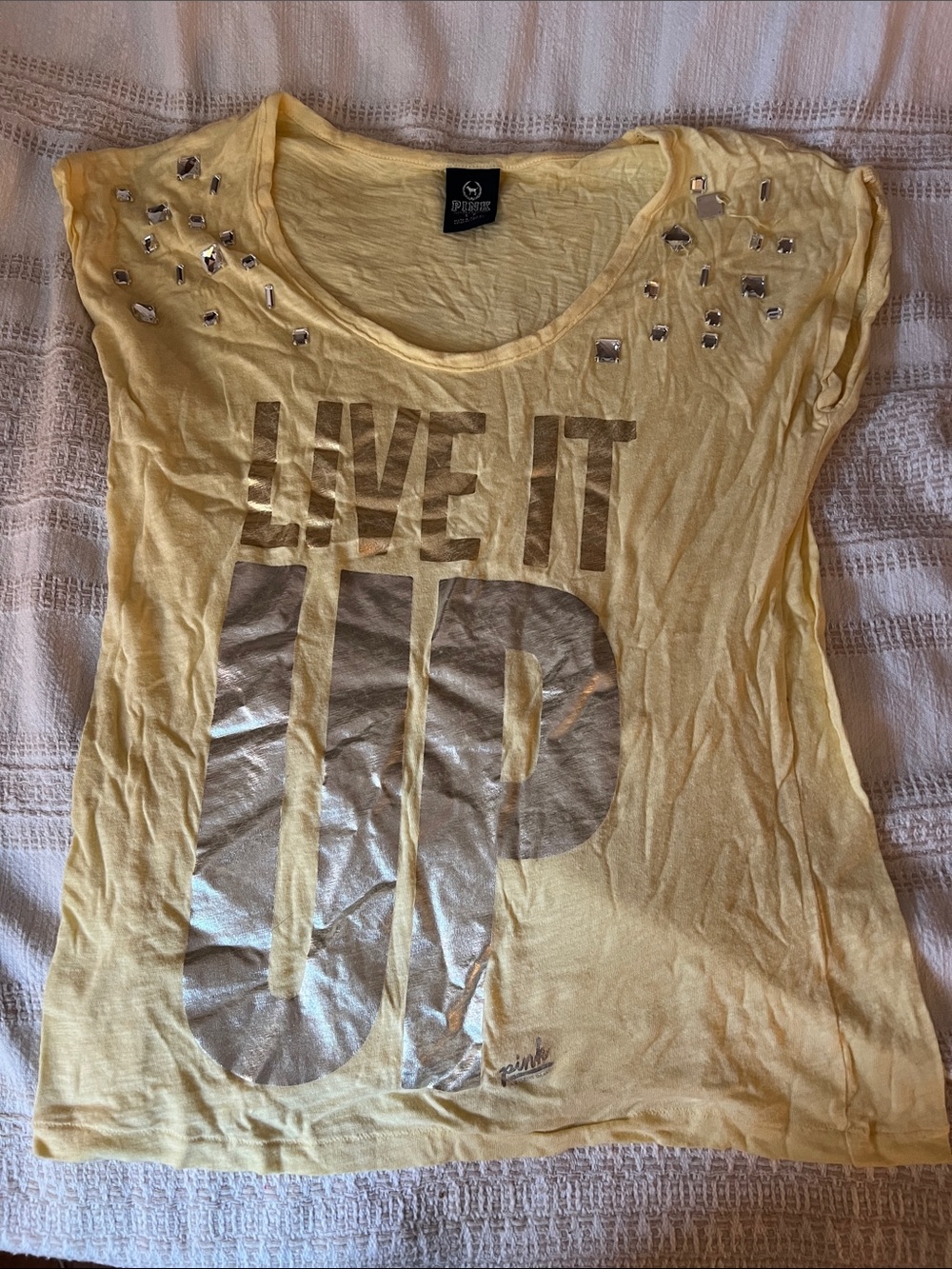 PINK Live It Up Yellow Embellished Women's Tee